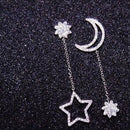2pcs Unique Rhinestone Dangle Drop Moon and Star Shape Asymmetric Earrings