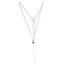 Vintage Butterfly Faux Pearl Tassels Back Necklace Body Chain Back Chain for Women