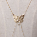 Vintage Butterfly Faux Pearl Tassels Back Necklace Body Chain Back Chain for Women