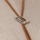 Vintage Long Sweater Chain Geometry Pendant Flocking Necklace for Women Brown