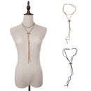 Vintage Long Sweater Chain Geometry Pendant Flocking Necklace for Women Brown