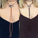 Vintage Long Sweater Chain Geometry Pendant Flocking Necklace for Women Brown