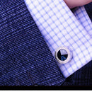 Mens Fashion Suit Cuff Links Copper Blue Rhinestone Crystal Round Cufflinks