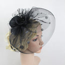 Floral Polka Dot Mesh Fascinator Hat On Clips Wedding Party Accessory Black