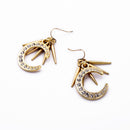 Pair of Gold Alloy with Rhinestone Moon Drop Earrings for Women Girls