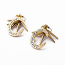 Pair of Gold Alloy with Rhinestone Moon Drop Earrings for Women Girls
