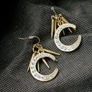 Pair of Gold Alloy with Rhinestone Moon Drop Earrings for Women Girls