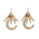 Pair of Gold Alloy with Rhinestone Moon Drop Earrings for Women Girls