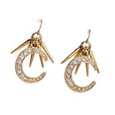 Pair of Gold Alloy with Rhinestone Moon Drop Earrings for Women Girls