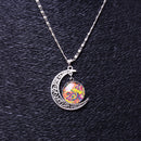 Novelty Carved Flower Crescent Moon Pendant Necklace Women Cabochon Jewelry