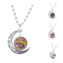 Novelty Carved Flower Crescent Moon Pendant Necklace Women Cabochon Jewelry