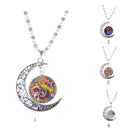 Novelty Crescent Life Tree Moon Chain Necklace Women Cabochon Glass Jewelry
