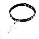 Fashion Black Artifical Leather Gothic Vintage Cross Pendant Choker Necklace