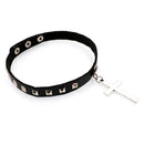 Fashion Black Artifical Leather Gothic Vintage Cross Pendant Choker Necklace