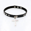 Fashion Black Artifical Leather Gothic Vintage Cross Pendant Choker Necklace