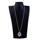 Women Jewelry Wheat Shaped Blue Crystal Pendant Long Necklace Sweater Chain