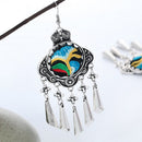 Women Fashion Stud Earings Retro Multicolor Embroidery Tassels Dangle Earrings