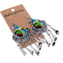 Women Fashion Stud Earings Retro Multicolor Embroidery Tassels Dangle Earrings