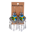 Women Fashion Stud Earings Retro Multicolor Embroidery Tassels Dangle Earrings