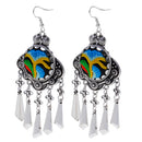 Women Fashion Stud Earings Retro Multicolor Embroidery Tassels Dangle Earrings