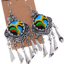 Women Fashion Stud Earings Retro Multicolor Embroidery Tassels Dangle Earrings