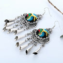 Women Fashion Stud Earings Retro Multicolor Embroidery Tassels Dangle Earrings