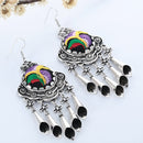 Lady Fashion Stud Earings Retro Multicolor Embroidery Tassels Dangle Earrings Purple