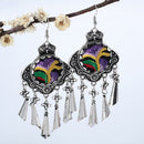 Lady Fashion Stud Earings Retro Multicolor Embroidery Tassels Dangle Earrings Purple