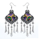 Lady Fashion Stud Earings Retro Multicolor Embroidery Tassels Dangle Earrings Purple