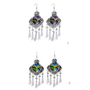 Lady Fashion Stud Earings Retro Multicolor Embroidery Tassels Dangle Earrings Purple