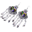 Lady Fashion Stud Earings Retro Multicolor Embroidery Tassels Dangle Earrings Purple