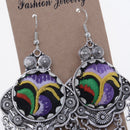 Lady Fashion Stud Earings Retro Multicolor Embroidery Tassels Dangle Earrings Purple