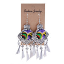 Lady Fashion Stud Earings Retro Multicolor Embroidery Tassels Dangle Earrings Purple