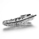 Novelty Metal Feather Design Silver Tone Necktie Tie Bar Clasp Clip Pin