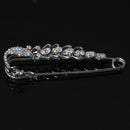 Crystal Peacock Charm Safety Pin Brooch Clip Ladies Scarf Coat Gown Pin Silver