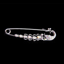 Crystal Peacock Charm Safety Pin Brooch Clip Ladies Scarf Coat Gown Pin Silver