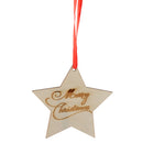 Handmade Wooden Star Merry Christmas Printed Xmas Hanging DIY Decorations