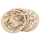 Handmade Round Wooden Hollow Deer Design Christmas Decor Pack of 5pcs