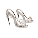 Ladies Silver Crystal Rhinestone High Heeled Princess Shoes Brooch Pin