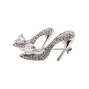 Ladies Silver Crystal Rhinestone High Heeled Princess Shoes Brooch Pin