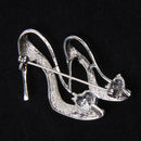 Ladies Silver Crystal Rhinestone High Heeled Princess Shoes Brooch Pin
