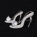 Ladies Silver Crystal Rhinestone High Heeled Princess Shoes Brooch Pin