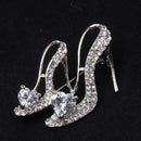 Ladies Silver Crystal Rhinestone High Heeled Princess Shoes Brooch Pin