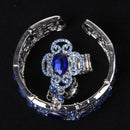 Bridal Ladies Crystal Bracelet Chain Ring Wedding Palm Hand Jewelry Purple