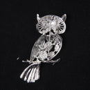 White Owl Crystal Rhinestone Collar Brooch Pin Xmas Wedding Jewelry Gift