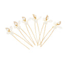 6Pcs Bridal Gold Leaf Hair Stick Pearl Crystal Flower Hairpins Clips Bridesmaid