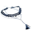 Gothic 3 Layers Triangle Rivet Tassel Pendant Necklace Women Lace Jewelry