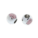 5pcs Pink Crystal Silver Loose Charms Beads For European Bracelet Chain
