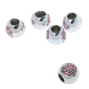 5pcs Pink Crystal Silver Loose Charms Beads For European Bracelet Chain