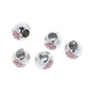 5pcs Pink Crystal Silver Loose Charms Beads For European Bracelet Chain